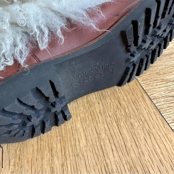 Kors Micheal Kors Mongolian Lamb Brown Leather Ivory Fur Sydney Boots Size 39 - Picture 10 of 11